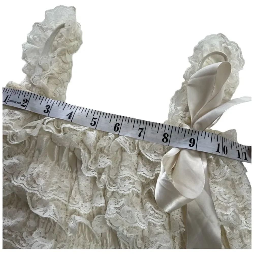 Girls Vintage 1990s Cream Tiered Lace Cottagecore Dress